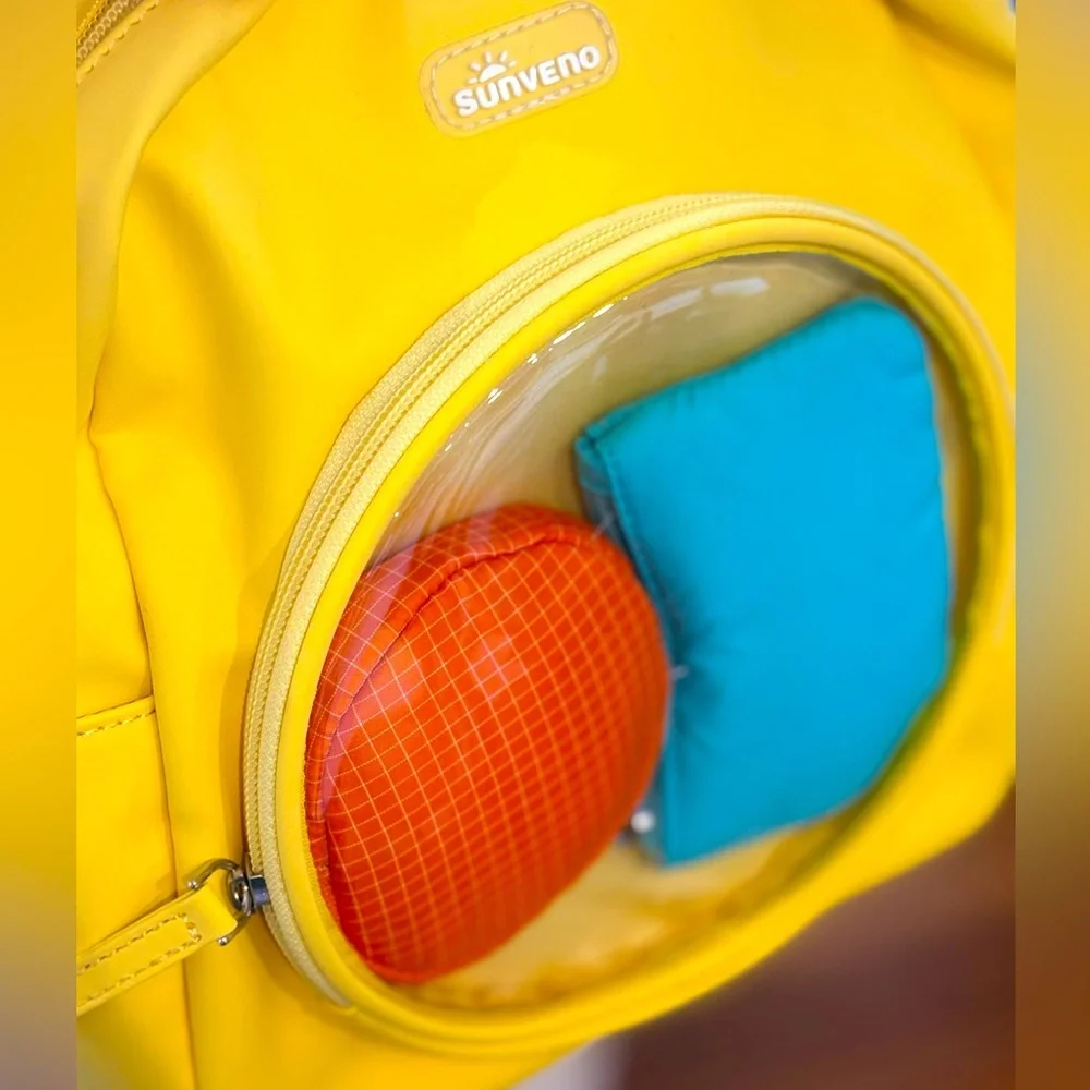 NWT ☀️SUNVENO Vibrant Yellow Kids Backpack with Transparent Pocket w 2 Mini bags